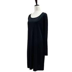 Vintage J. Jill Shift Dress Black Scoop Neck Long Sleeve Knee Length Size Large